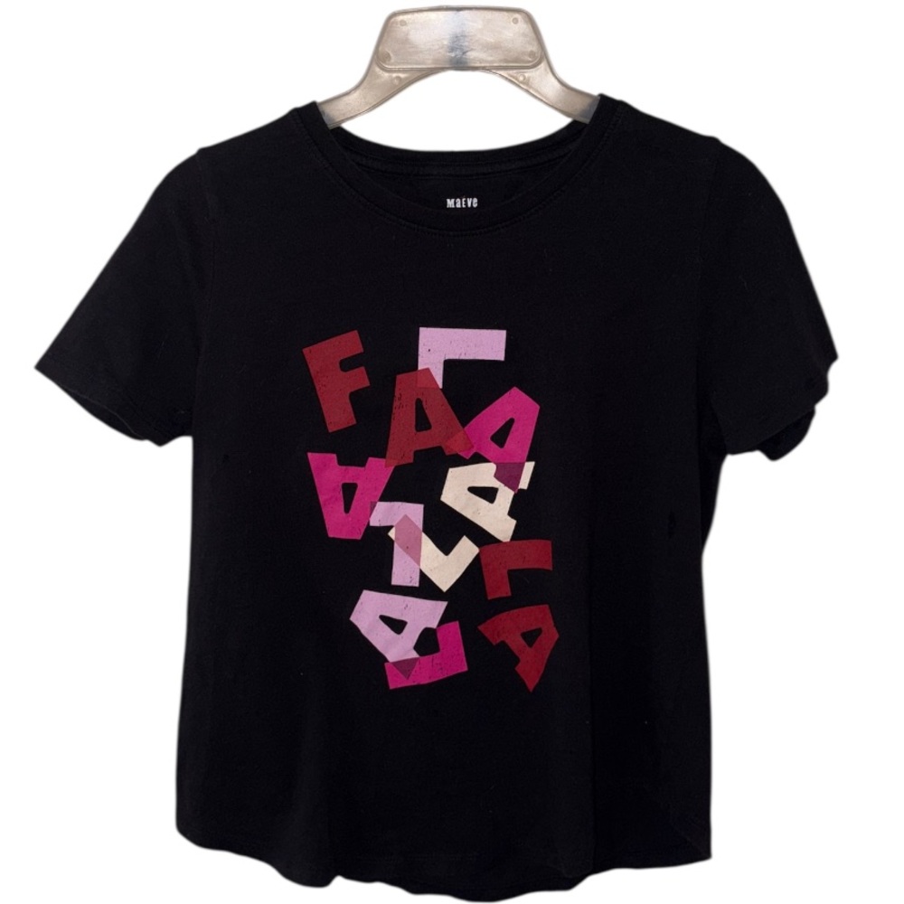 Anthropologie Maeve Black FA LA LA Graphic Print Tee